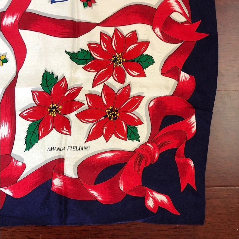 VINTAGE Christmas scarf  100% SILK